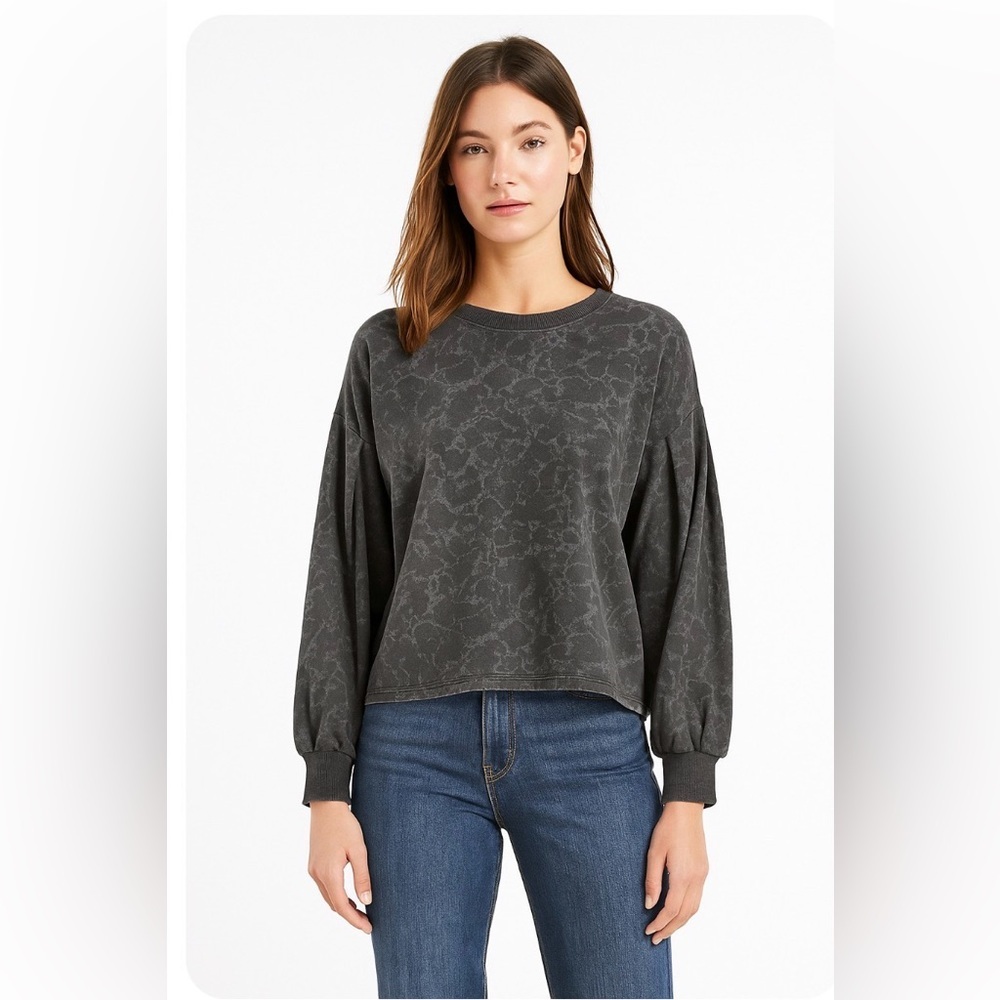 NWT Z Supply Ulla Wildcat Pullover Sweatshirt Top M Dark Gray Blouson Sleeve